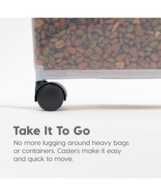USA 54 Lbs / 69 Qt WeatherPro Airtight Pet Food Storage Container with Attachable Casters, For Dog Cat Bird and Other Pet Food Storage Bin, Keep Fresh, Translucent Body, Easy Mobility, Black