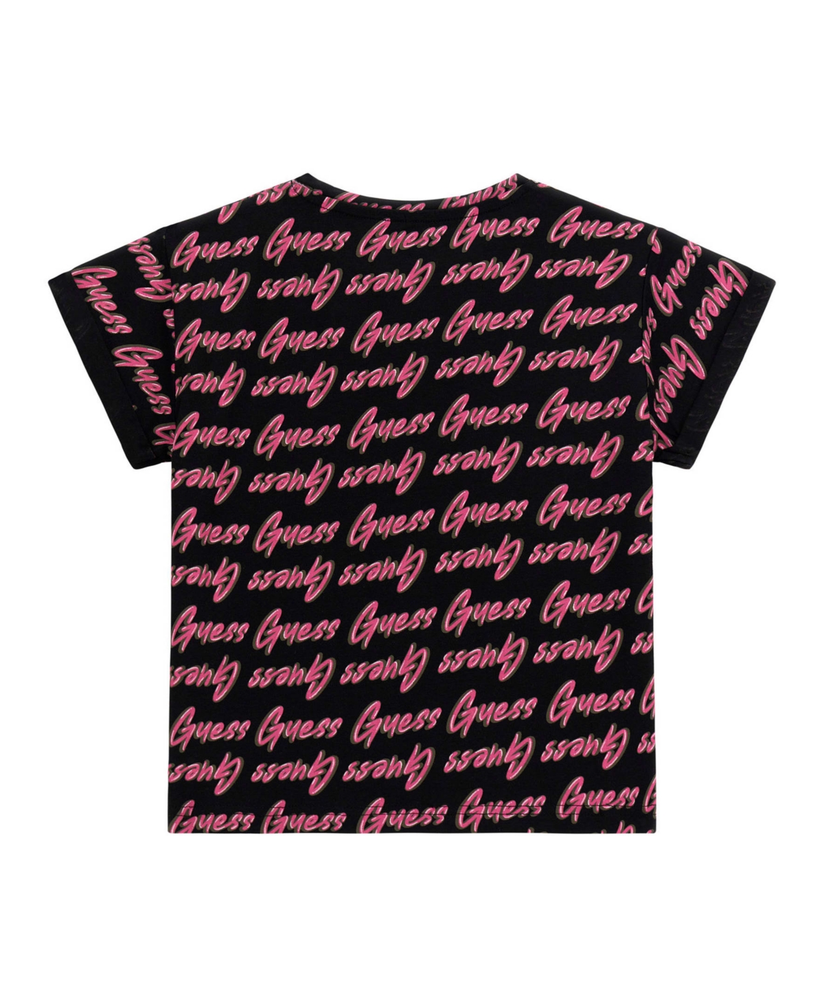 Guess Big Girl All Over Print Short Sleeve T-Shirt - Black and Pink Multi