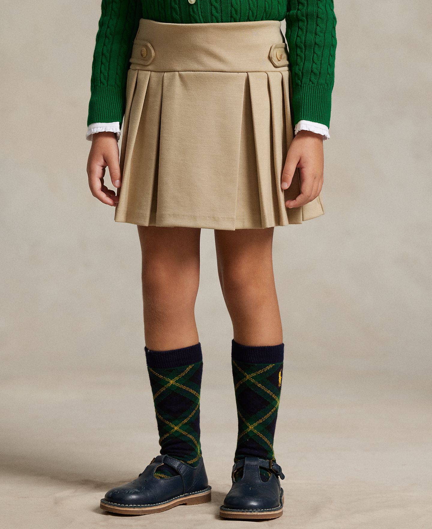 Юбка-шорты Polo Ralph Lauren Pleated Ponte Skort для девочек, цвет: Хаки — фото 3