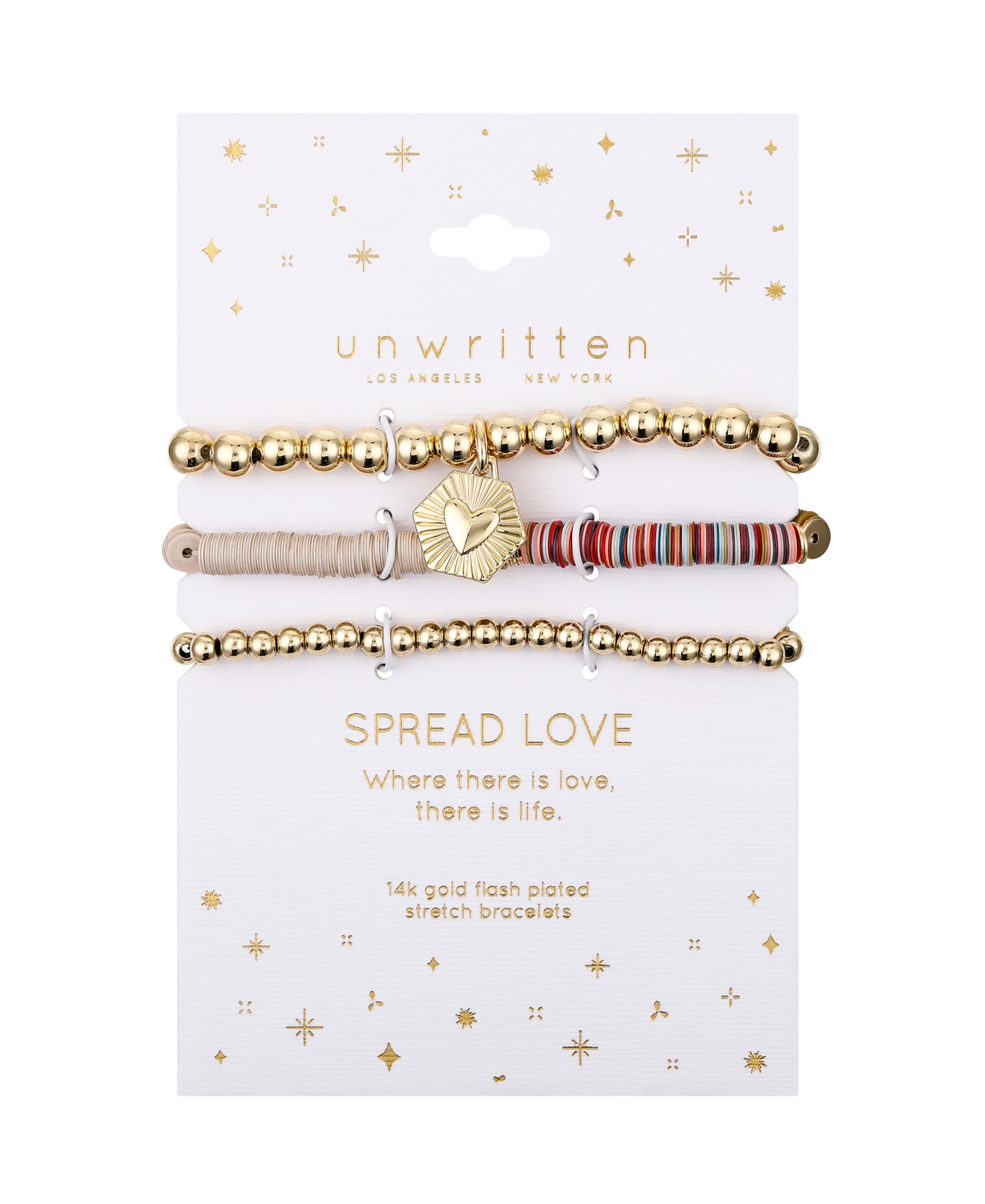 Unwritten Multi Color Disk Heart Beaded Stretch Bracelet Set In Gold