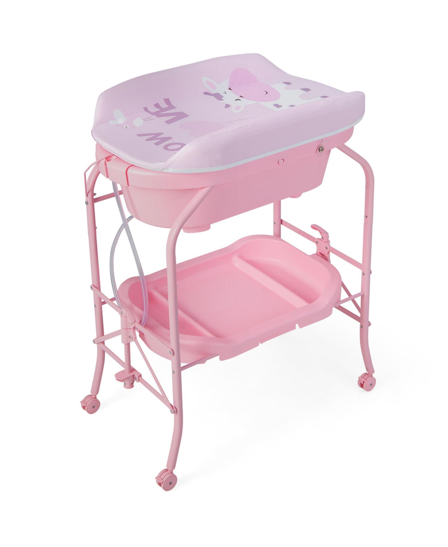 Baby Changing Table with Bathtub, Folding Diaper Station with Wheels