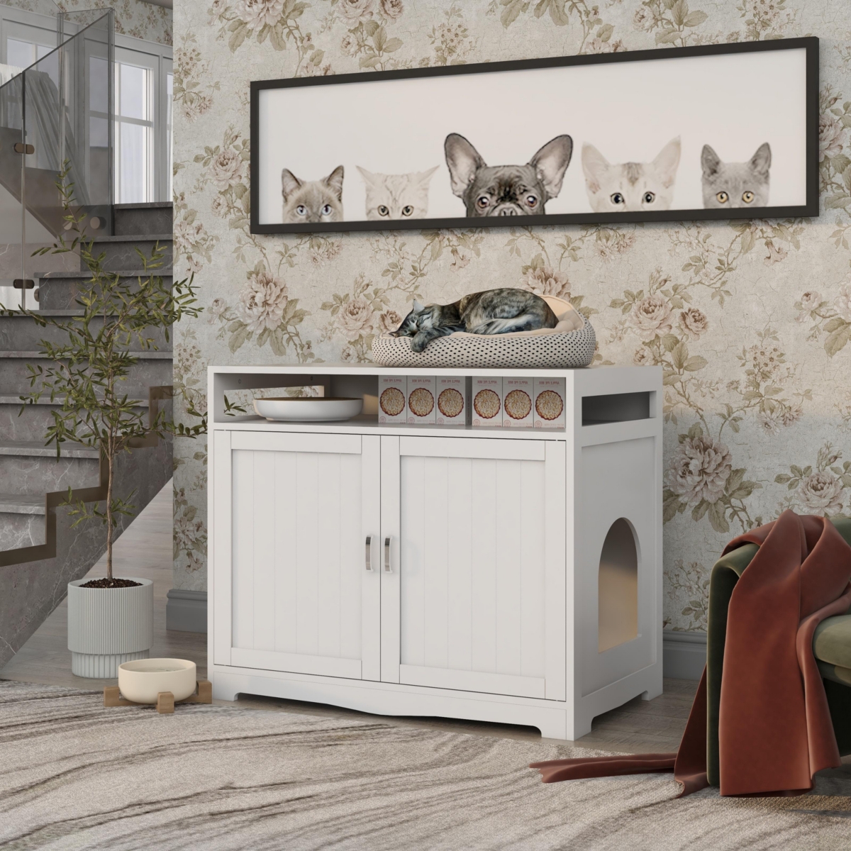 Streamdale Furniture White Wooden Cat Litter Box Enclosure