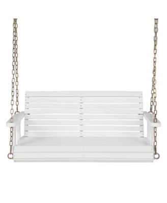 Porch Swing Wood Outdoor Patio Hanging Bench Chair for Garden Backyard White