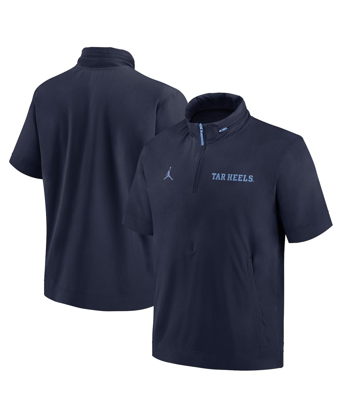 Men's Navy North Carolina Tar Heels 2024 Sideline Coach Short Sleeve Half-Zip Hoodie Jacket - Navy, Light Blue