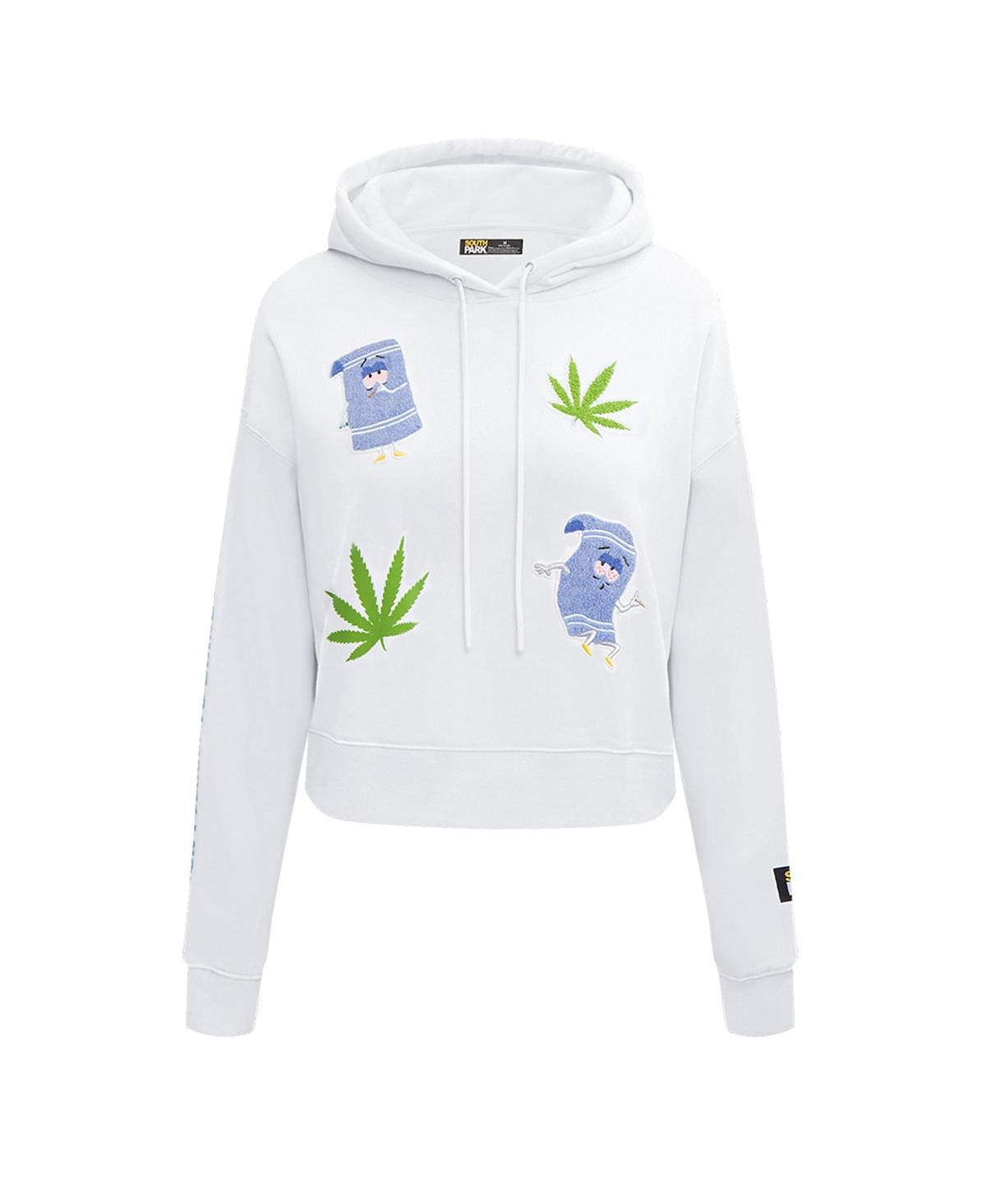 Freeze Max Women's South Park Towlie Don't Forget To Bring A Towel Cropped Pullover Hoodie In White