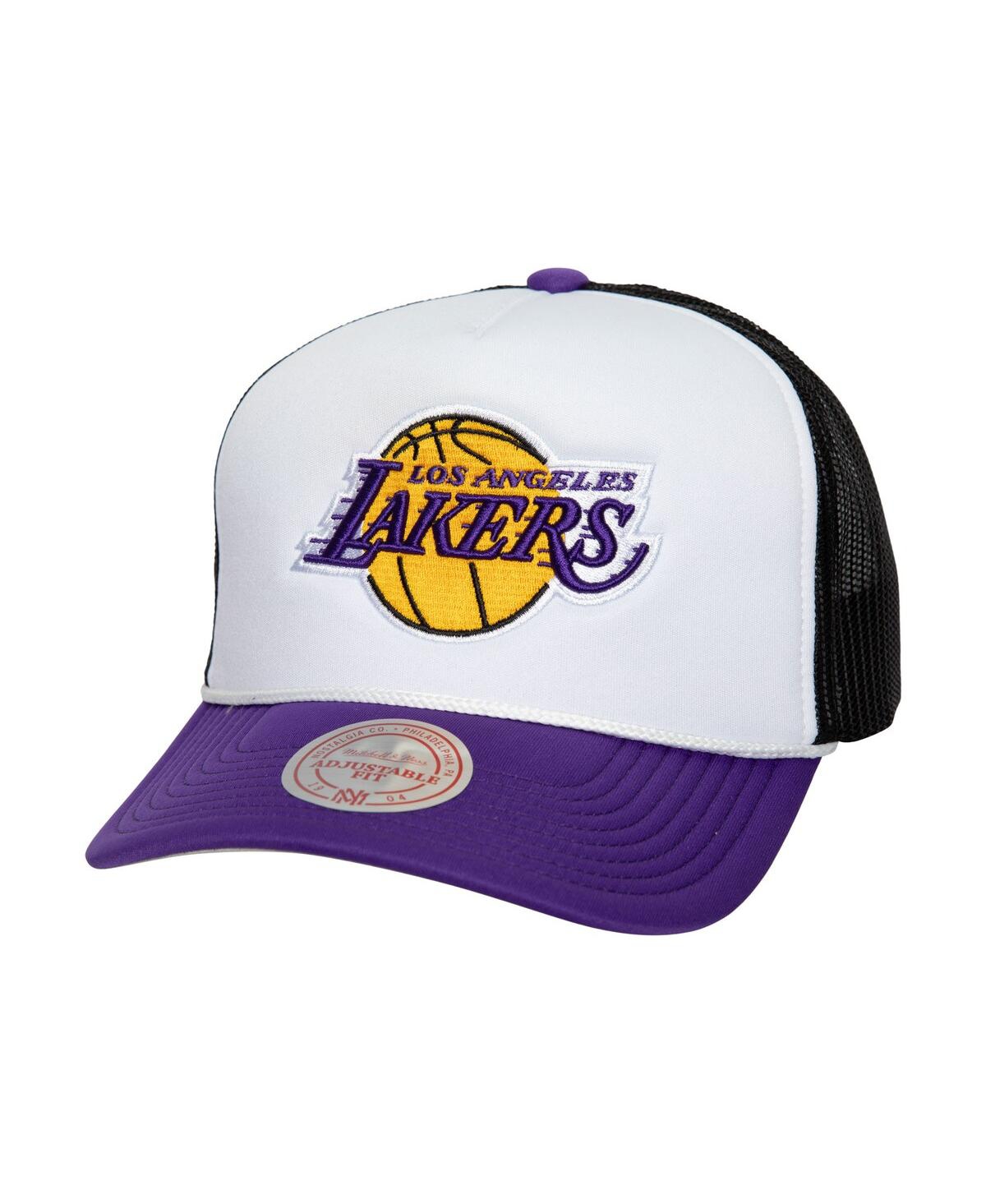 Mitchell Ness Men's White Los Angeles Lakers Hardwood Classics Blocker Foam Front Trucker Snapback Hat - White