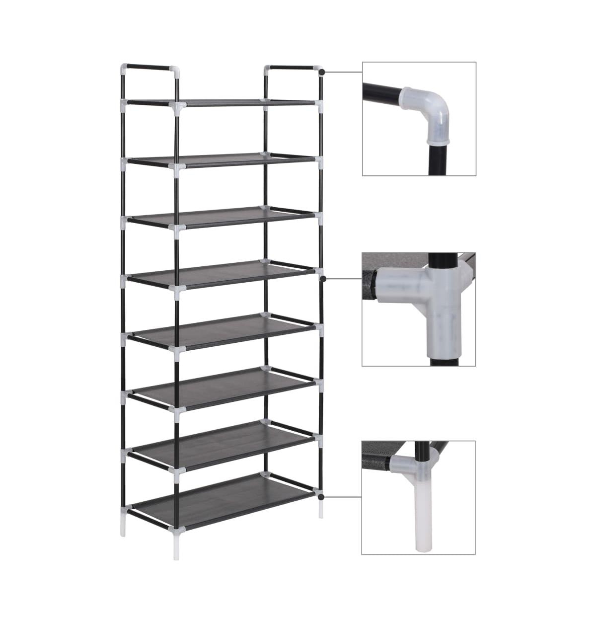 Shoe Rack with 8 Shelves Metal and Non-woven Fabric Black - Black