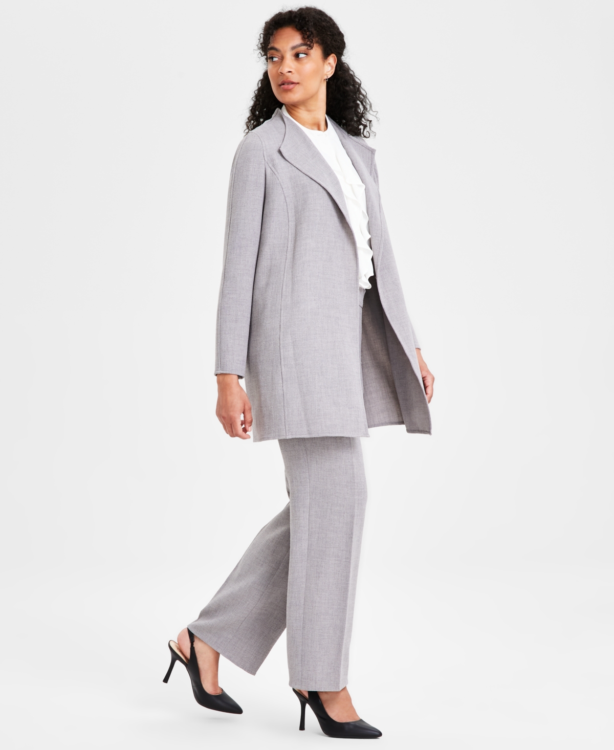 Kasper Petite Long Collarless Open-Front Blazer