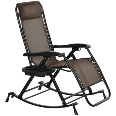 Folding Brown Rocking Chair with Phone Holder