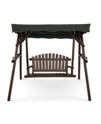 2 Person Wooden Garden Swing Bench Chair w/ Adjustable Canopy for Garden Porch