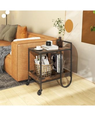 Rolling Buffet Serving Cart with Removable Metal Wire Wine Rack