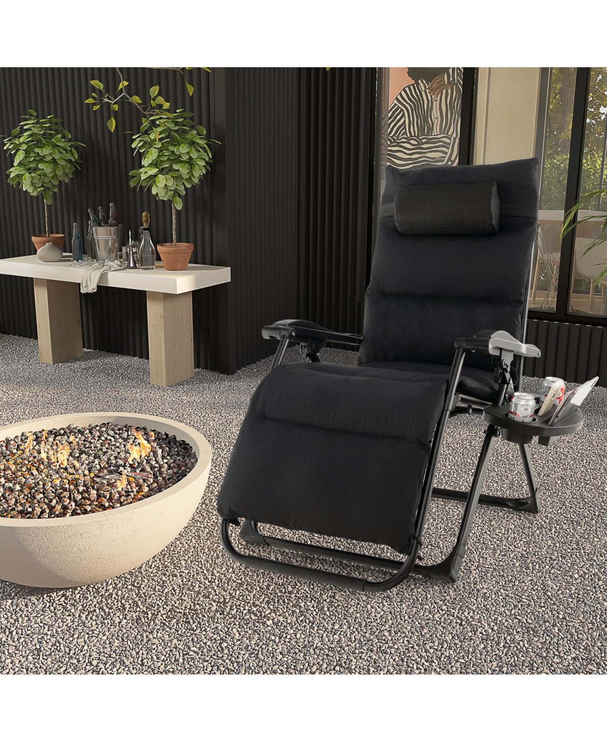 Slickblue Adjustable Metal Zero Gravity Lounge Chair with Removable Cushion and Cup Holder Tray