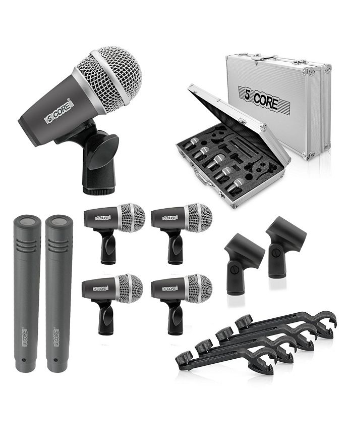 5 Core 9 Piece Drum Microphone Kit Wired Dynamic XLR Mics Kick Bass Tom ...