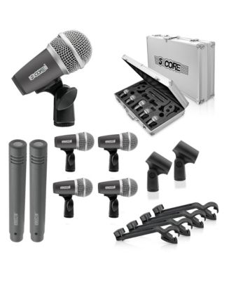 5 Core 9 Piece Drum Microphone Kit Wired Dynamic XLR Mics Kick Bass Tom ...