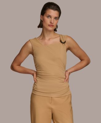 Donna Karan New York - Women's Asymmetrical-Neck Tortoise-Detail Top