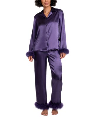 Linea Donatella Women s Marabou Feather Satin Pajama Set Macy s