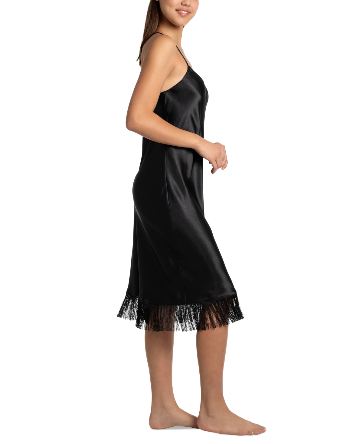 Linea Donatella Women's Satin Fringe-Trim Nightgown
