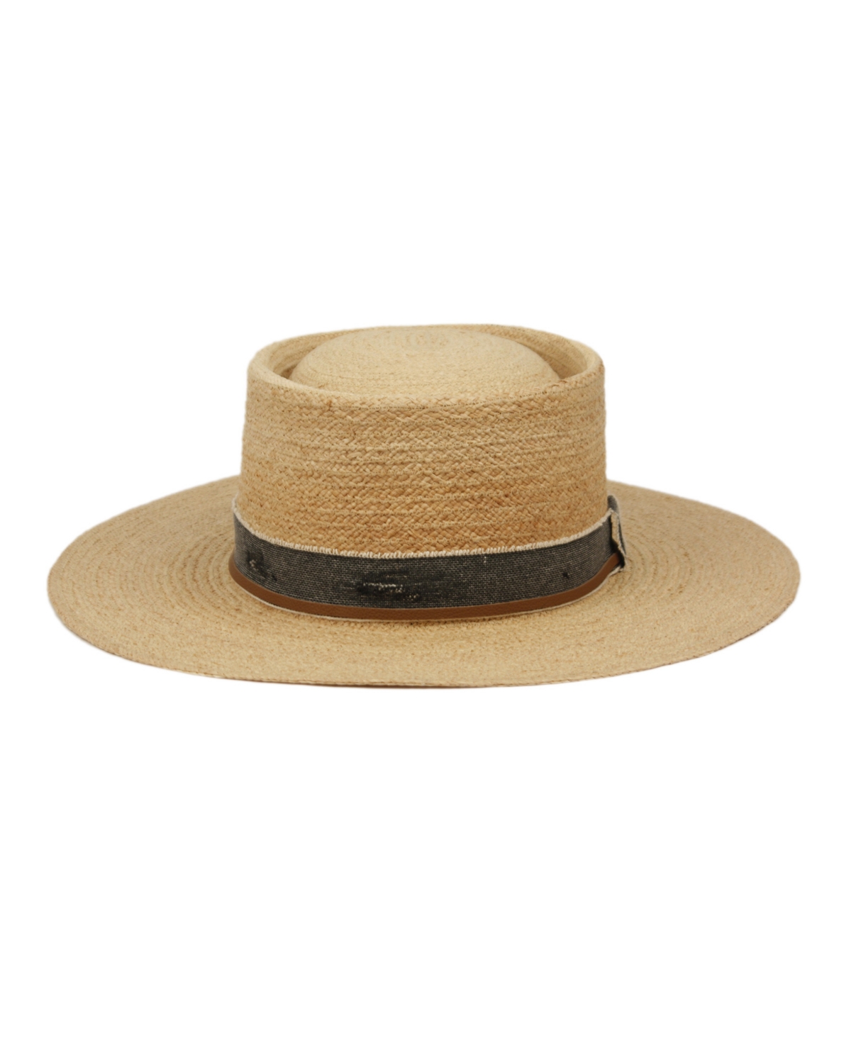 Angela & William Wide Flat Brim Straw Pork Pie Hat In Natural