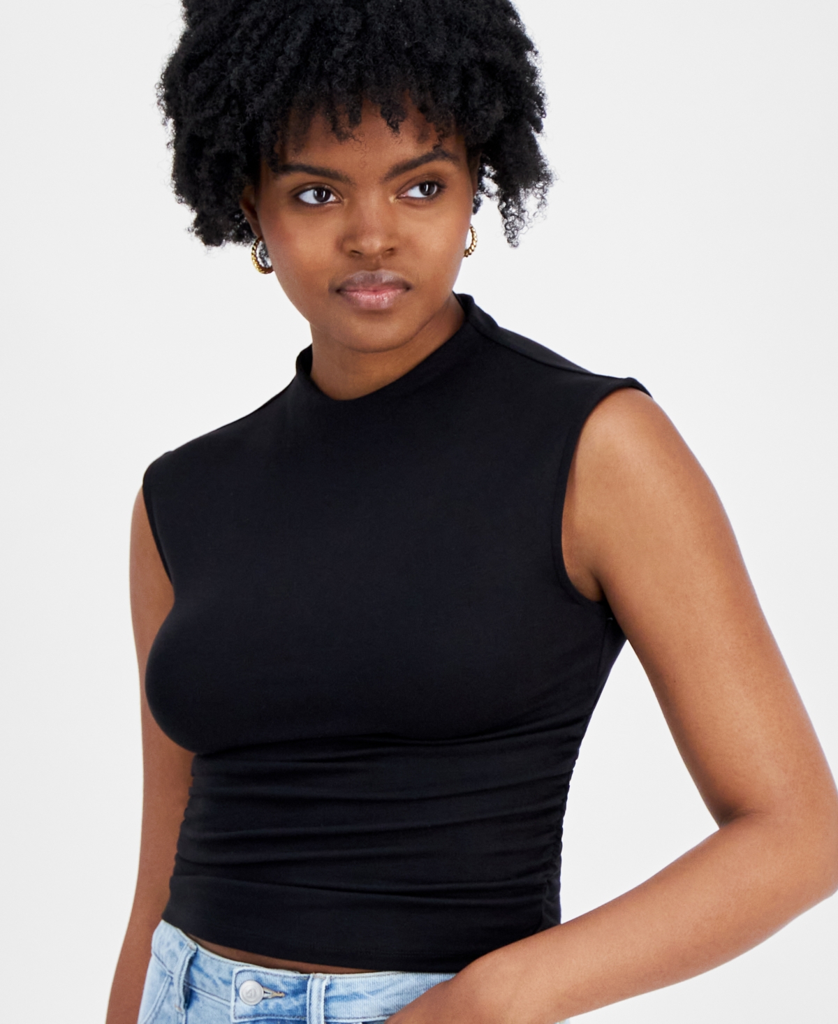 Almost Famous Juniors' Funnel Neck Ruched Sleeveless Top