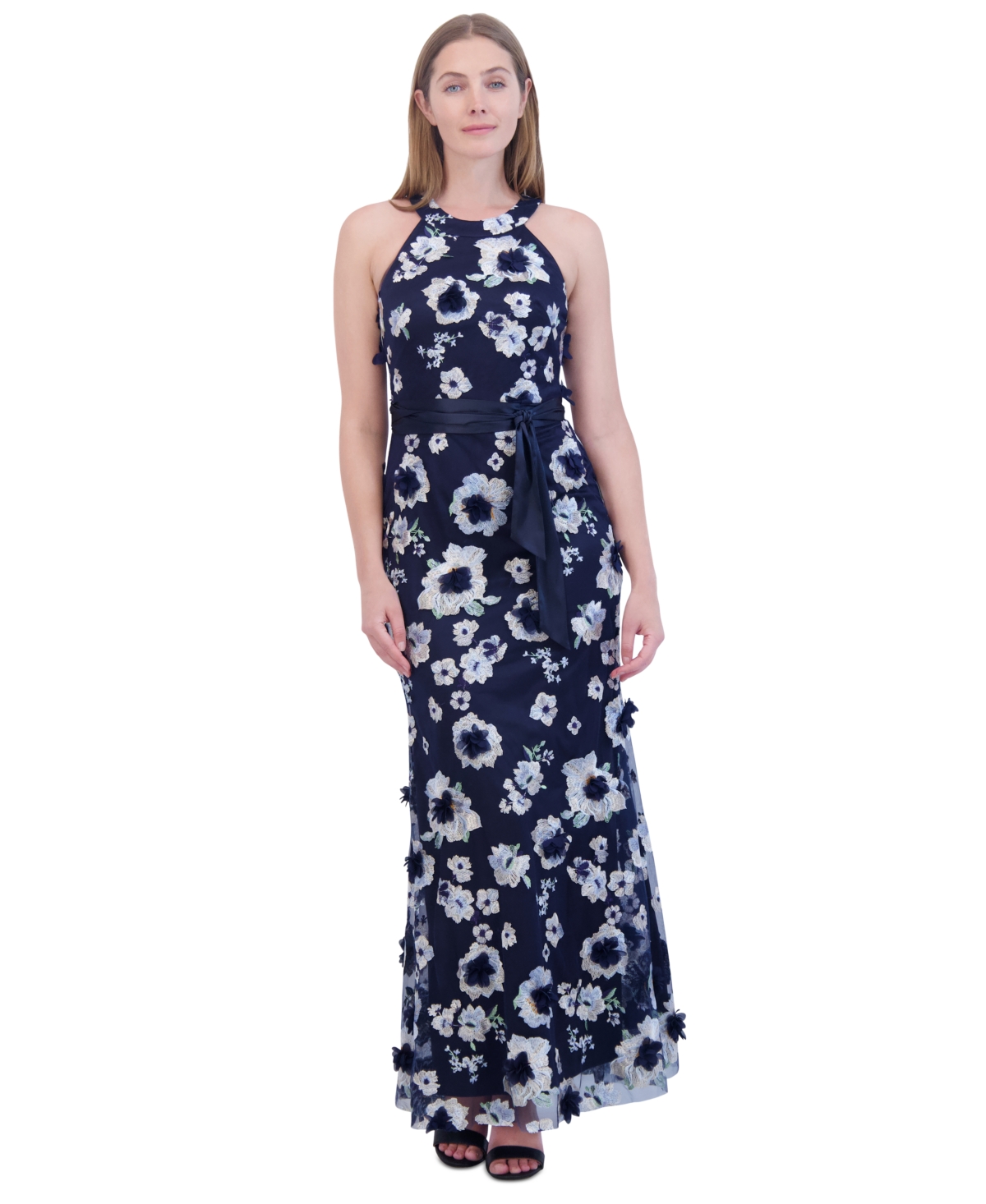 ELIZA J WOMEN'S EMBROIDERED-FLORAL SLEEVELESS GOWN 