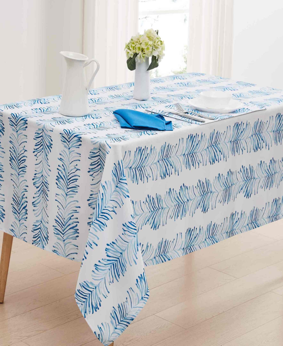 Avanti Seagrass Stripe Water-resistant Indoor And Outdoor Tablecloth, 60" X 84" Rectangle In Blue