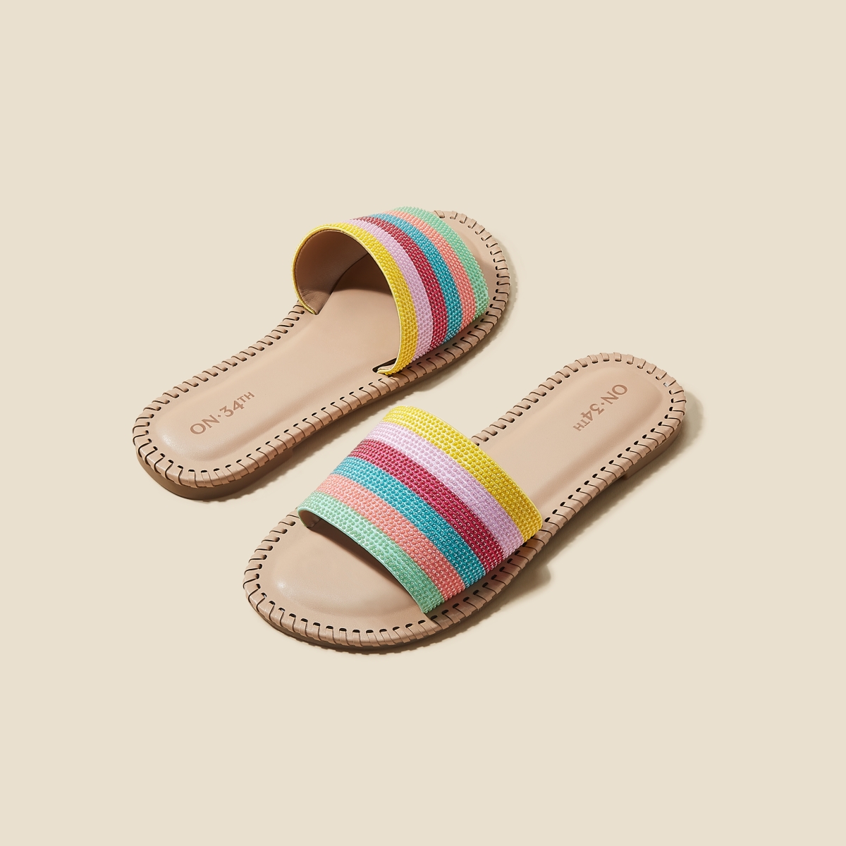 On 34th Women's Mavise Beaded Flat Sandals, Created For Macy's In Stripe Multi Beaded