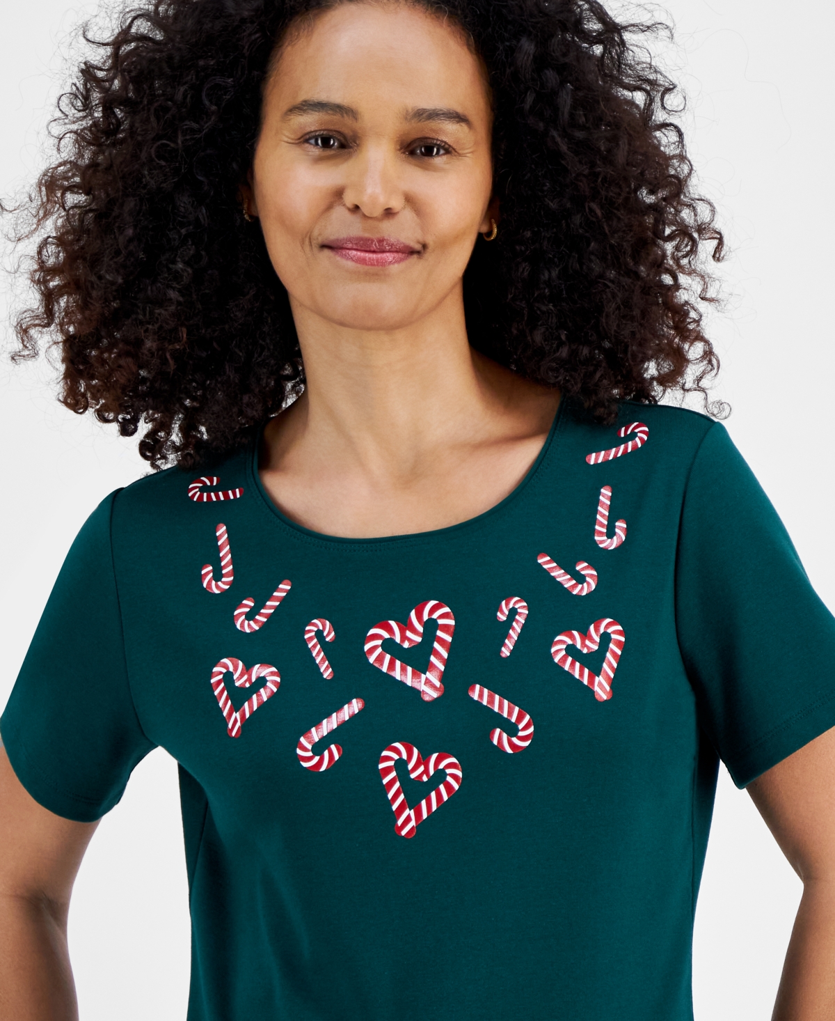 Holiday Lane Women's Candy Cane Twist Short-Sleeve Top, Created for Macy's