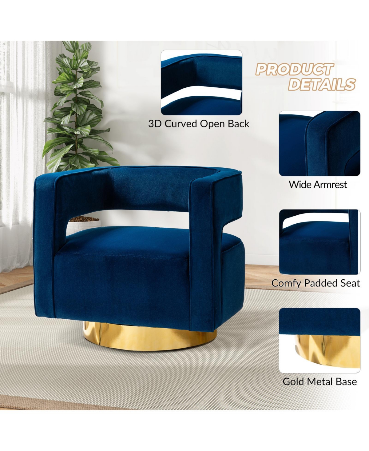 Carisa Contemporary Swivel Barrel Chair with Metal Base