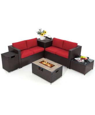 6PCS Patio Rattan Furniture Set 32'' Fire Pit Table Tank Holder with Cover