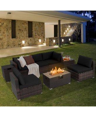 8PCS Patio Rattan Furniture Set Fire Pit Table Tank Holder Cover Deck