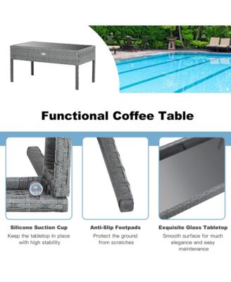 8 PCS Outdoor Rattan Furniture Set Patio Conversation Sofa Set Cushioned Grey