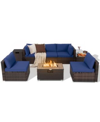 8PCS Patio Rattan Furniture Set Fire Pit Table Tank Holder Cover Deck