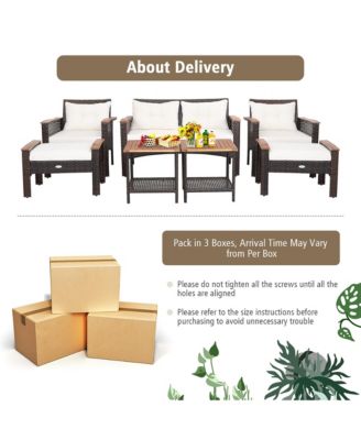 7PCS Patio Rattan Furniture Set Cushioned Loveseat Sofa Ottoman Table