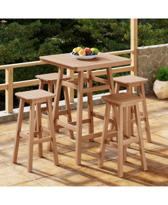 5-Piece HDPE Outdoor Patio Dining Bar Bistro Table Set with Bar Stools