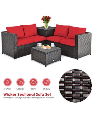 8PCS Outdoor Patio Rattan Furniture Set Cushioned Loveseat Storage Table Red