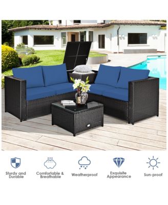 8PCS Outdoor Patio Rattan Furniture Set Cushioned Loveseat Storage Table Navy