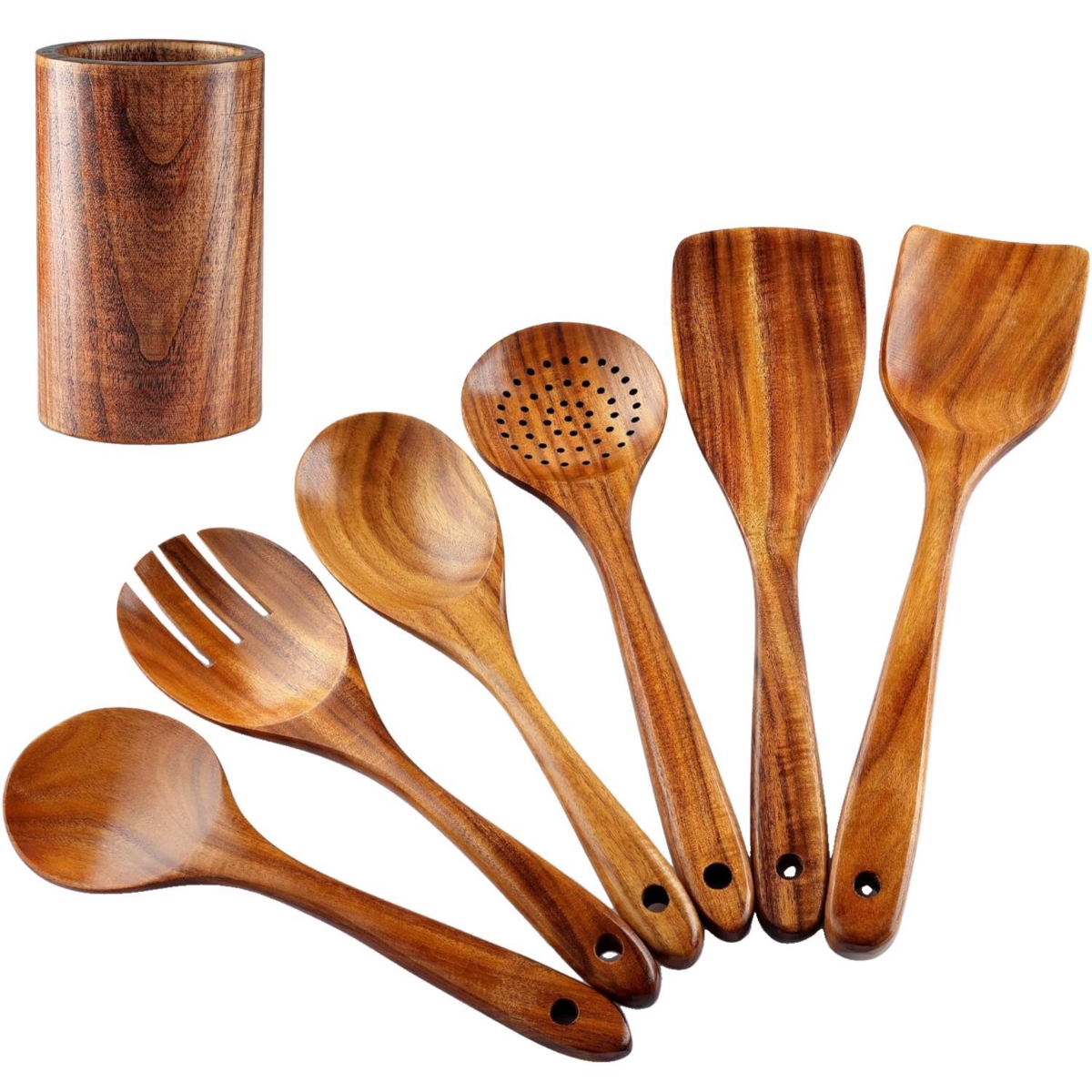 Piece Natural Teak Wooden Utensils for Cooking