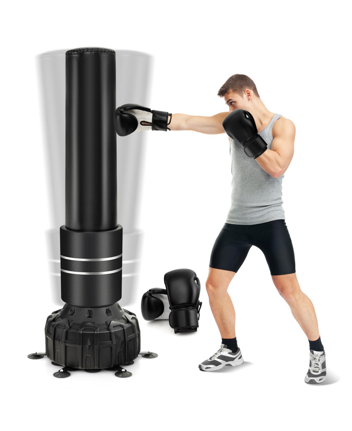 Freestanding Punching Bag 71 Inch Boxing Bag with 25 Suction Cups Gloves and Filling Base - Black
