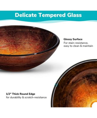 Tempered Glass Vessel Sink w/ Faucet & Pop up Drain Bathroom Lavatory