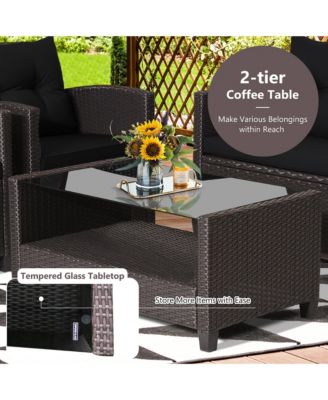 8 PCS Patio Rattan Furniture Set Glass Table Shelf Sofa Cushion Turquoise