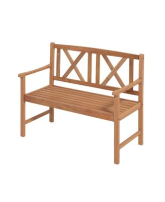 2-Person Wood Outdoor Bench with Cozy Armrest and Backrest