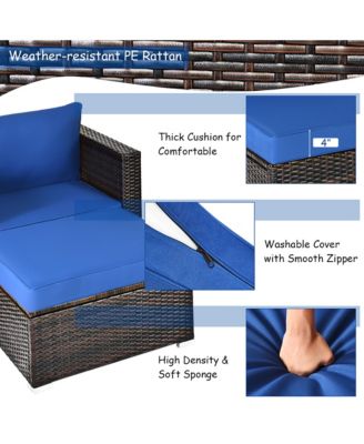 6PCS Patio Rattan Furniture Set Sectional Cushion Sofa Coffee Table Ottoman