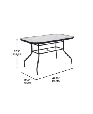 Laney 5 Piece Outdoor Dining Set With Tempered Glass Patio Table, 4 Stackable Metal Slat Chairs