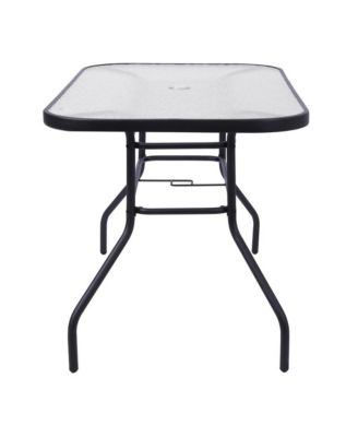 Laney 5 Piece Outdoor Dining Set With Tempered Glass Patio Table, 4 Stackable Metal Slat Chairs