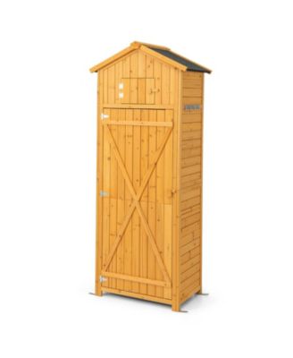71 Inch Tall Garden Tool Storage Cabinet with Lockable Doors and Foldable Table-Natural