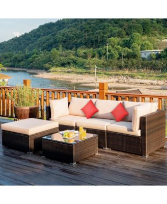 5PCS Outdoor Patio Rattan Furniture Set Sectional Conversation
