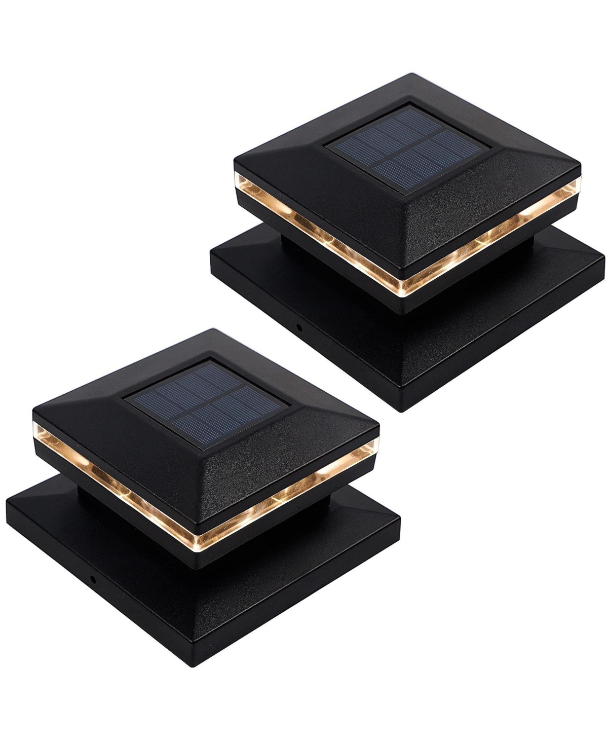 Solar Post Lights 2-Pack Weather Proof Modern Outdoor Post Caps - Black