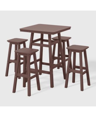 5-Piece HDPE Outdoor Patio Dining Bar Bistro Table Set with Bar Stools