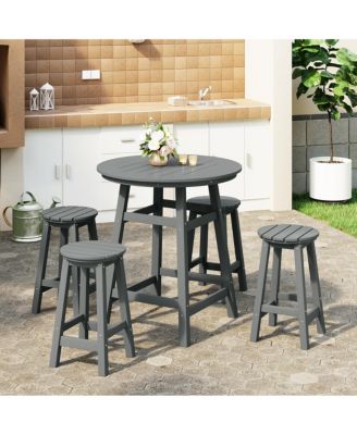 5 PC HDPE Outdoor Patio Dining Bar Table and Counter High Round Stools