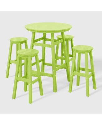5-Piece HDPE Outdoor Patio Dining Bar Bistro Table Set with Bar Stools